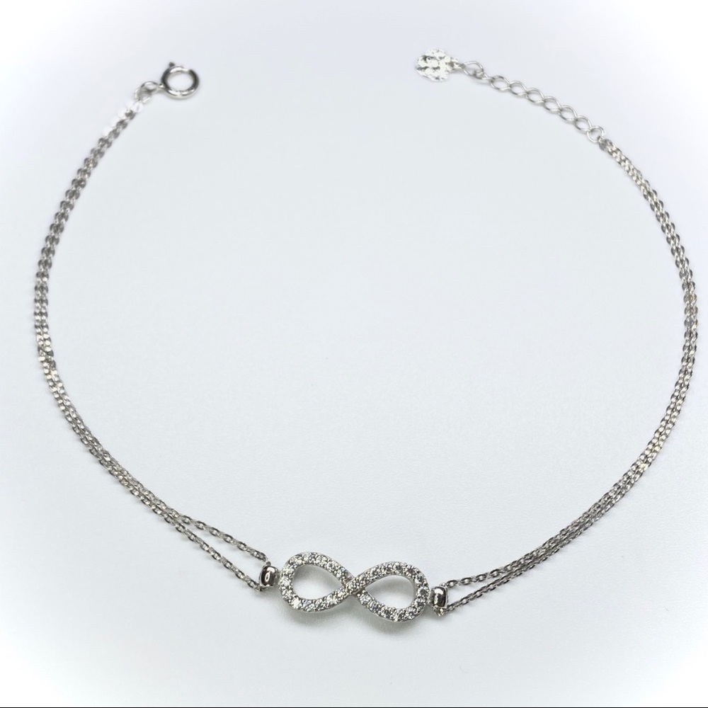 14K Solid White Gold Infinity Two Chain Bracelet